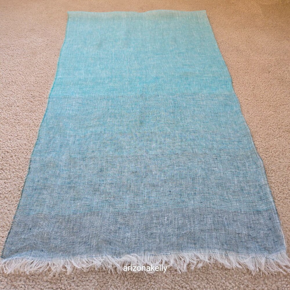 NWOT Linen Scarf Gradient Blue Ombre - Picture 11 of 14
